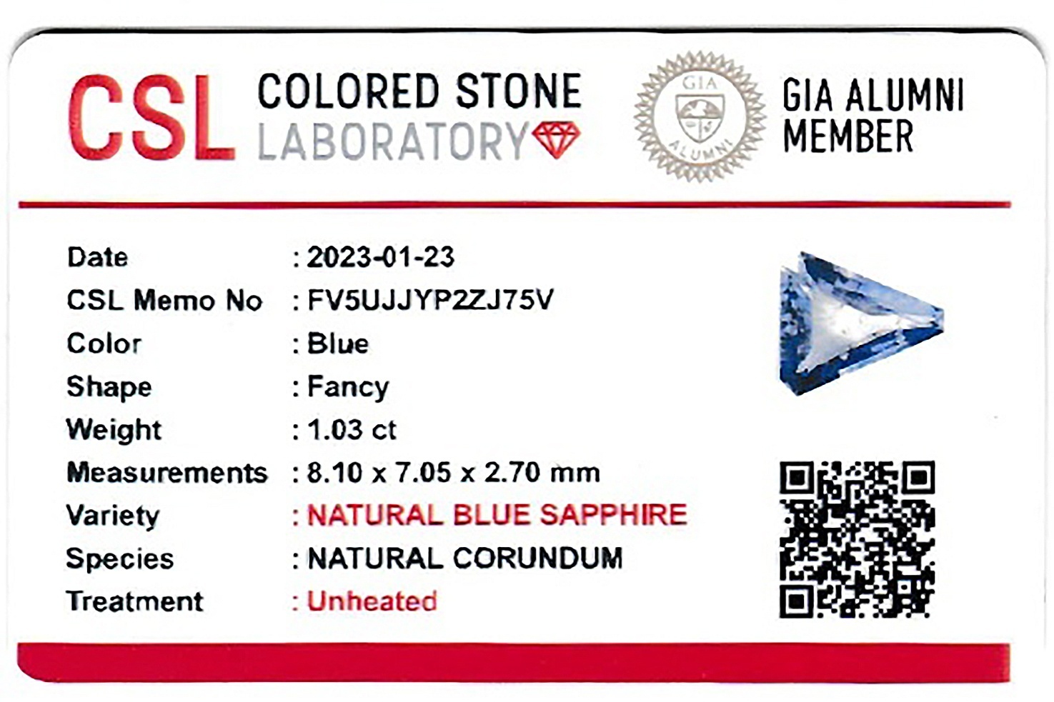 1.02 Ct. Blue Sapphire from Ceylon (Sri Lanka)