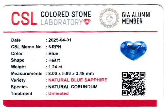 1.24 Ct. Blue Sapphire from Ceylon (Sri Lanka)