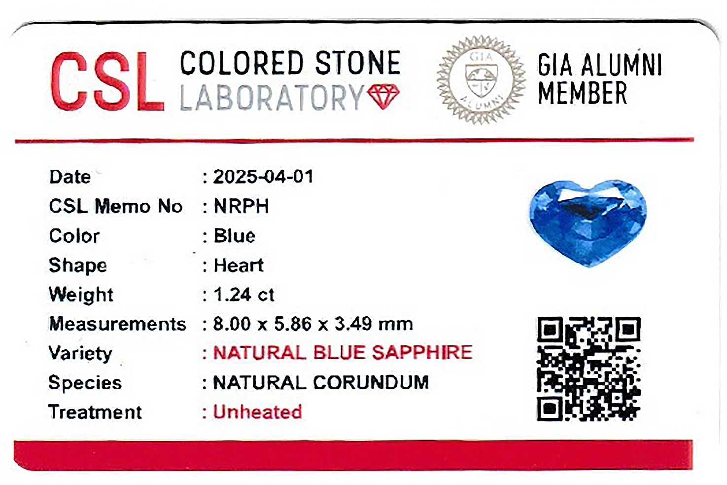 1.24 Ct. Blue Sapphire from Ceylon (Sri Lanka)