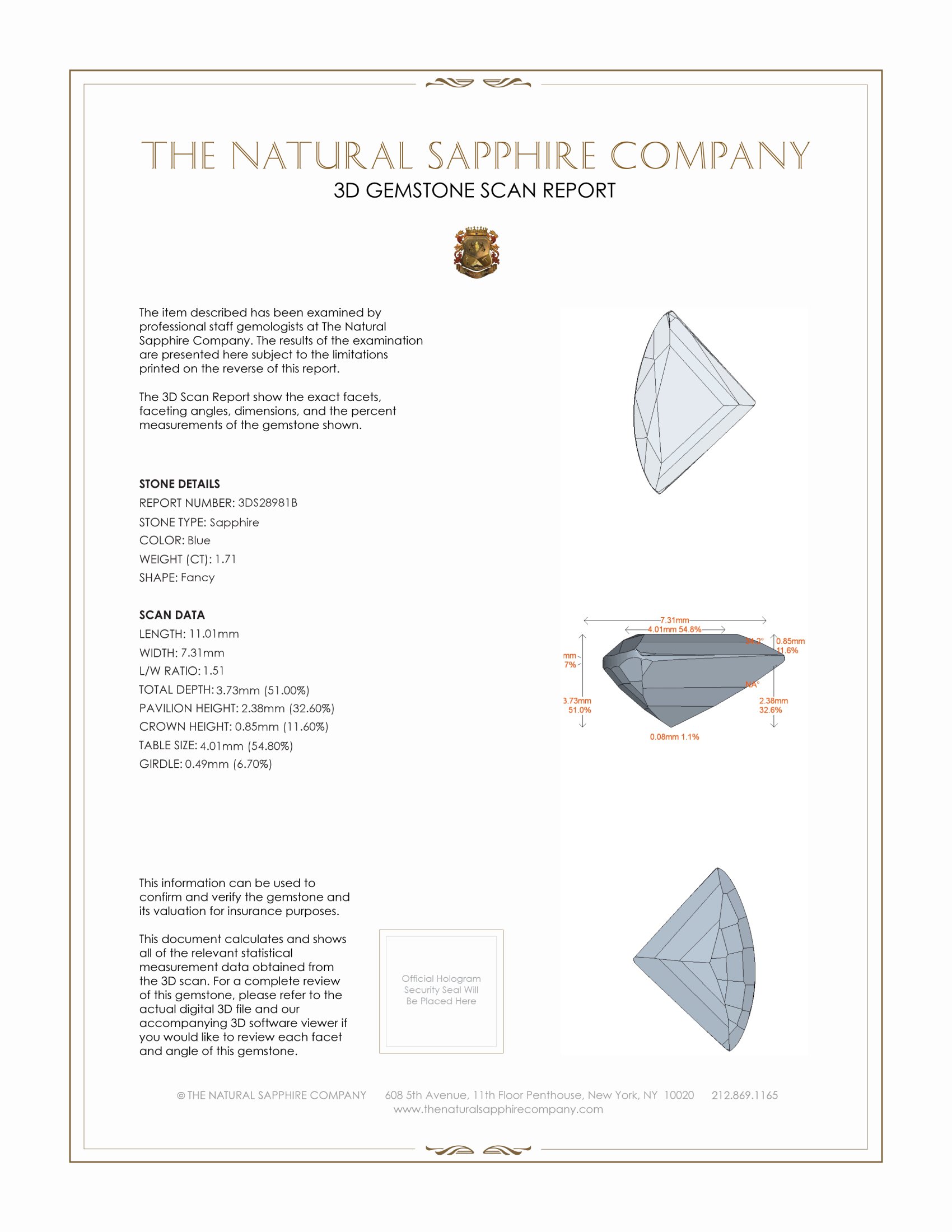1.71 Ct. Blue Sapphire from Ceylon (Sri Lanka)