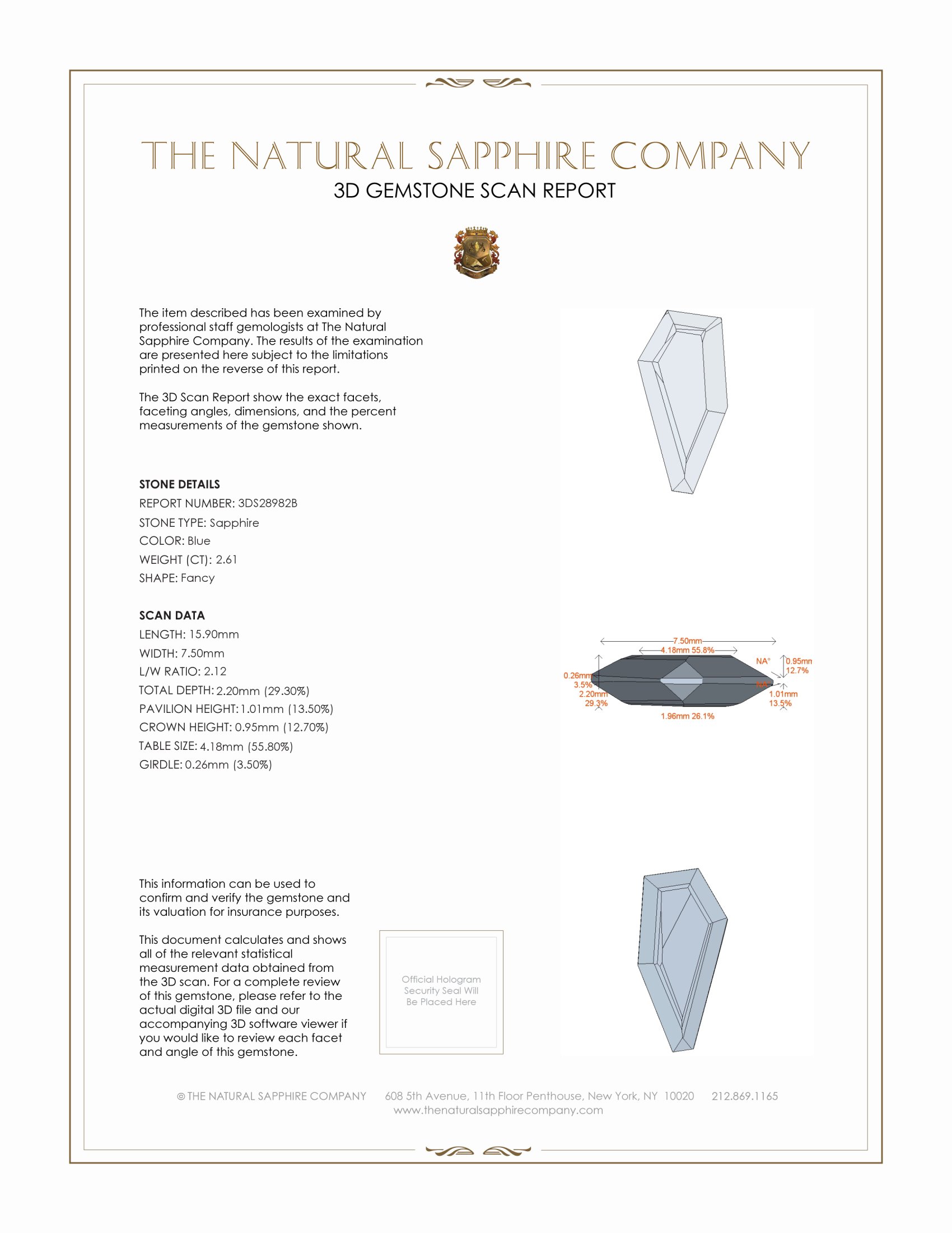 2.61 Ct. Blue Sapphire from Ceylon (Sri Lanka)