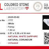 1.52 Ct. White Sapphire from Ceylon (Sri Lanka) Scan Report