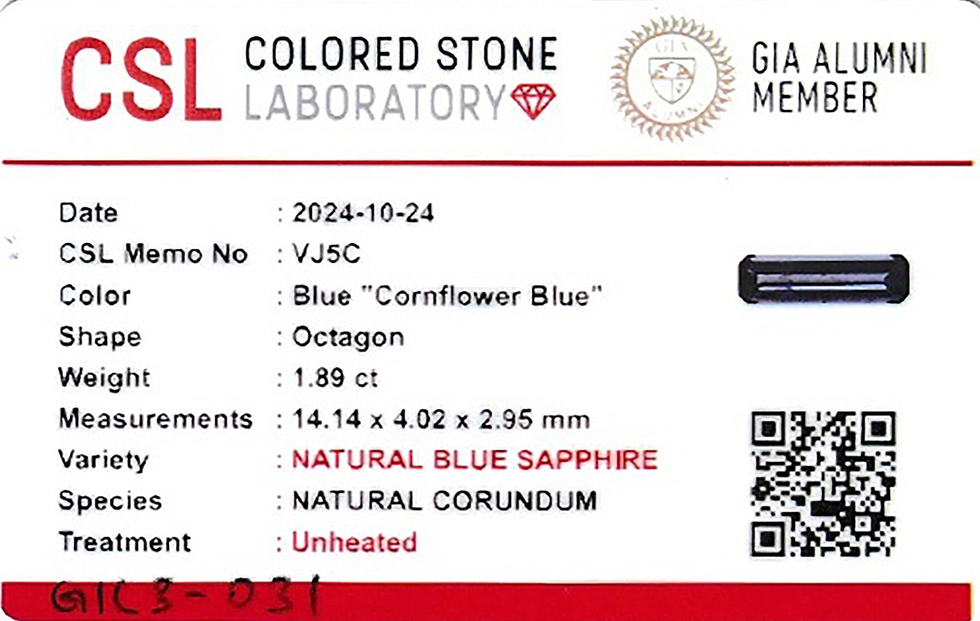 1.89 Ct. Blue Sapphire from Ceylon (Sri Lanka)