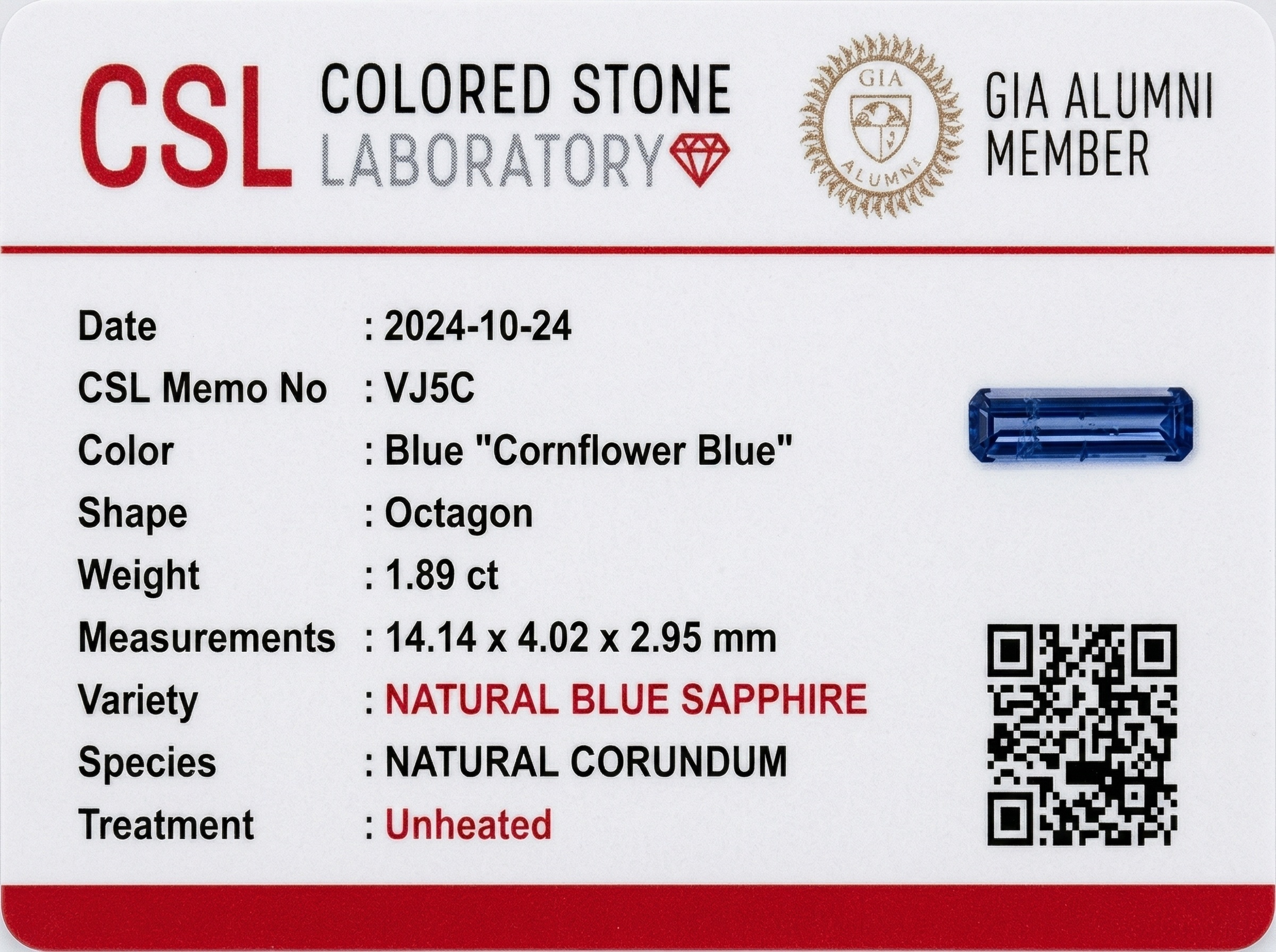 1.89 Ct. Blue Sapphire from Ceylon (Sri Lanka)