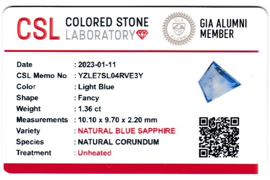 1.36 Ct. Blue Sapphire from Ceylon (Sri Lanka)