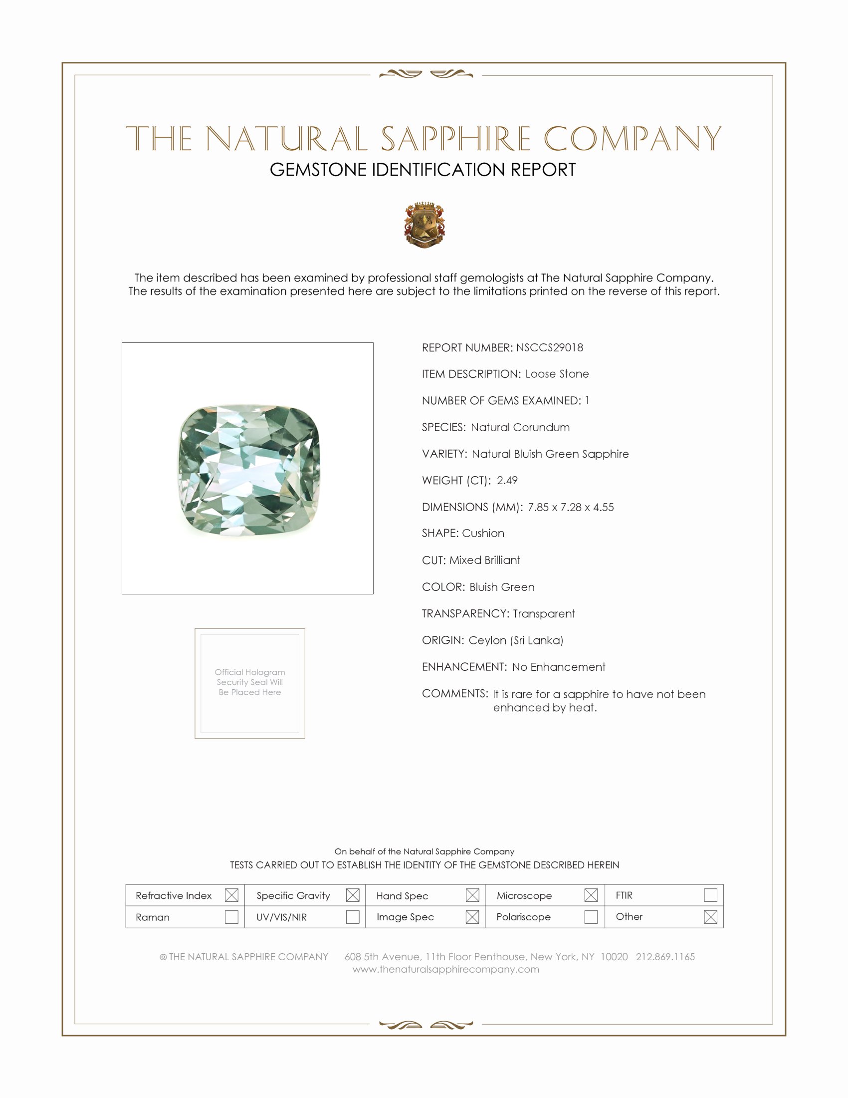 2.49 Ct. Bluish Green Sapphire from Ceylon (Sri Lanka)