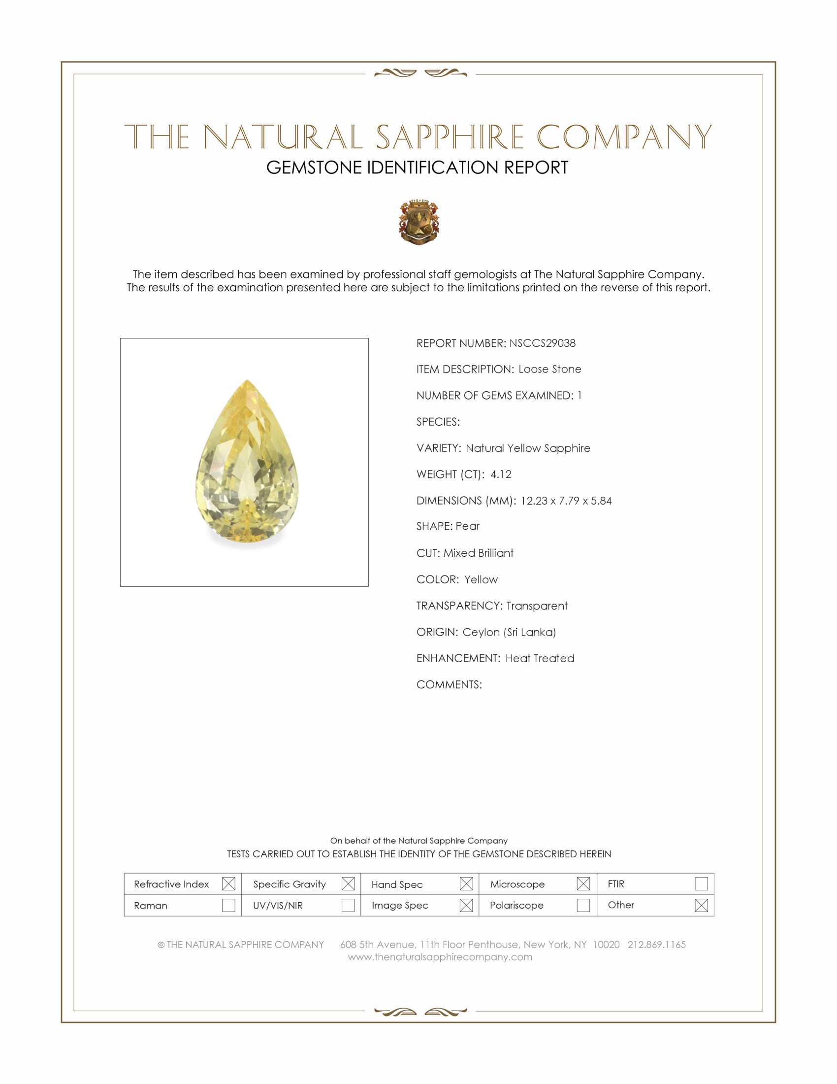 4.12 Ct. Yellow Sapphire from Ceylon (Sri Lanka)