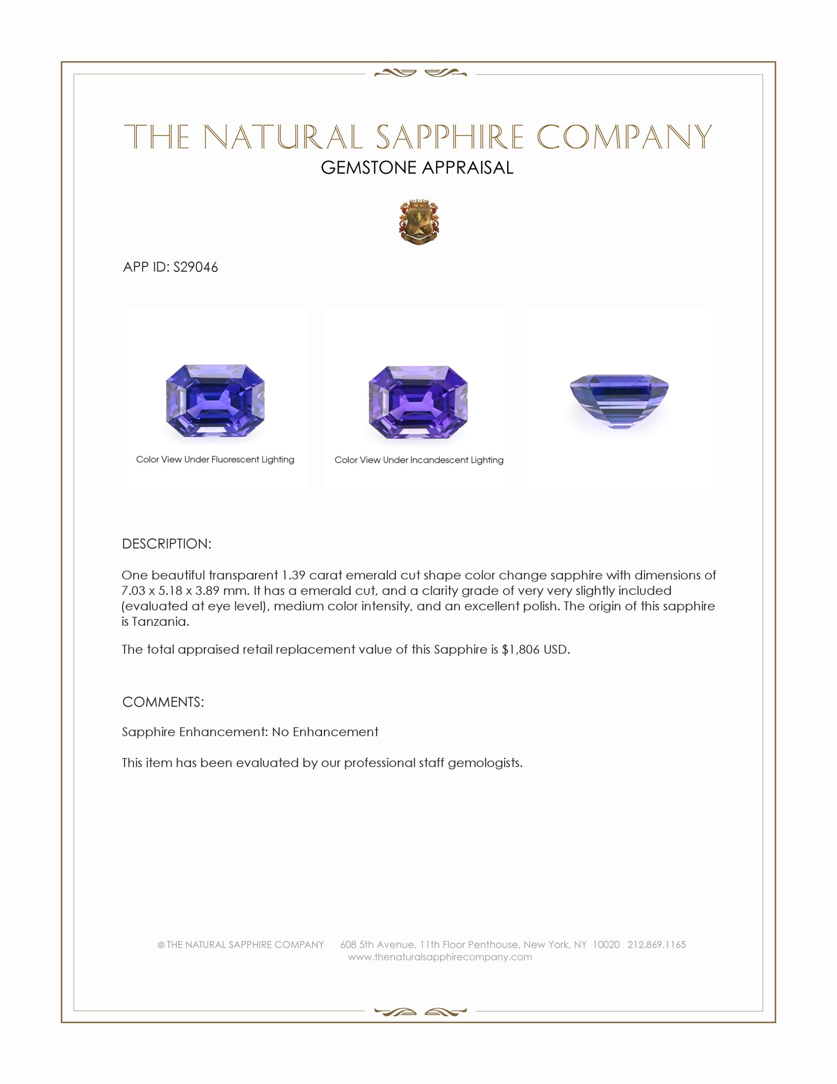 1.39 Ct. Color Change Sapphire from Tanzania