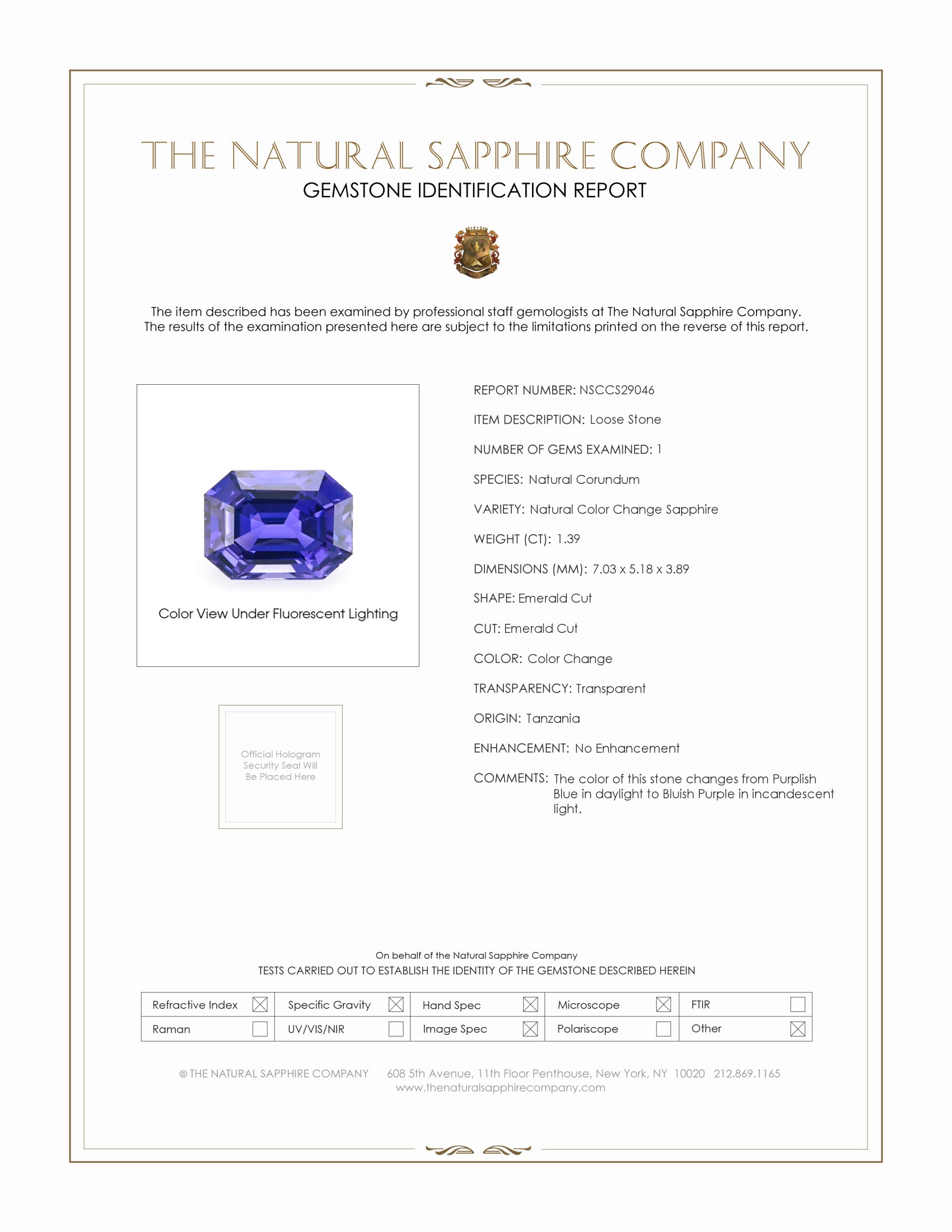 1.39 Ct. Color Change Sapphire from Tanzania
