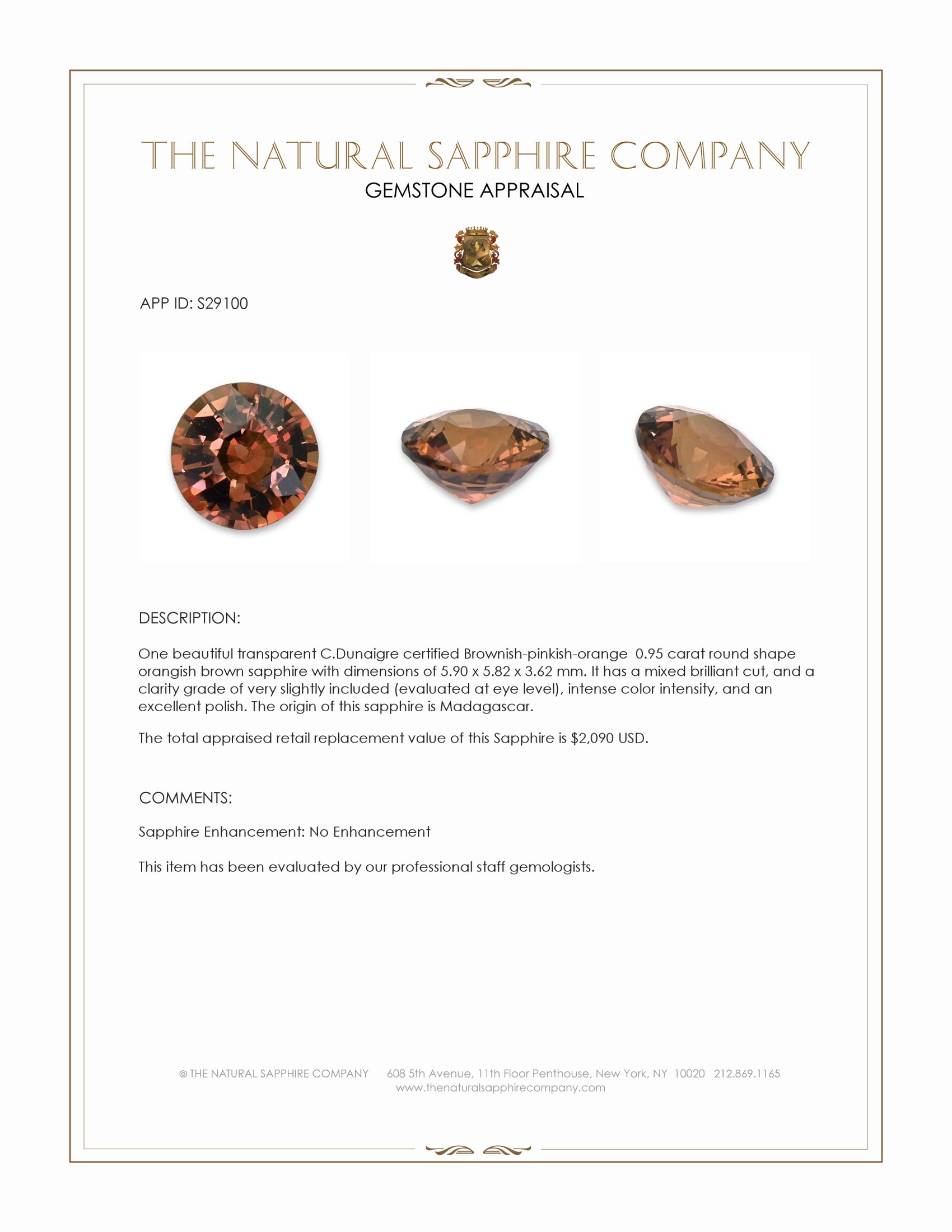 0.95 Ct. Orangish Brown Sapphire from Madagascar