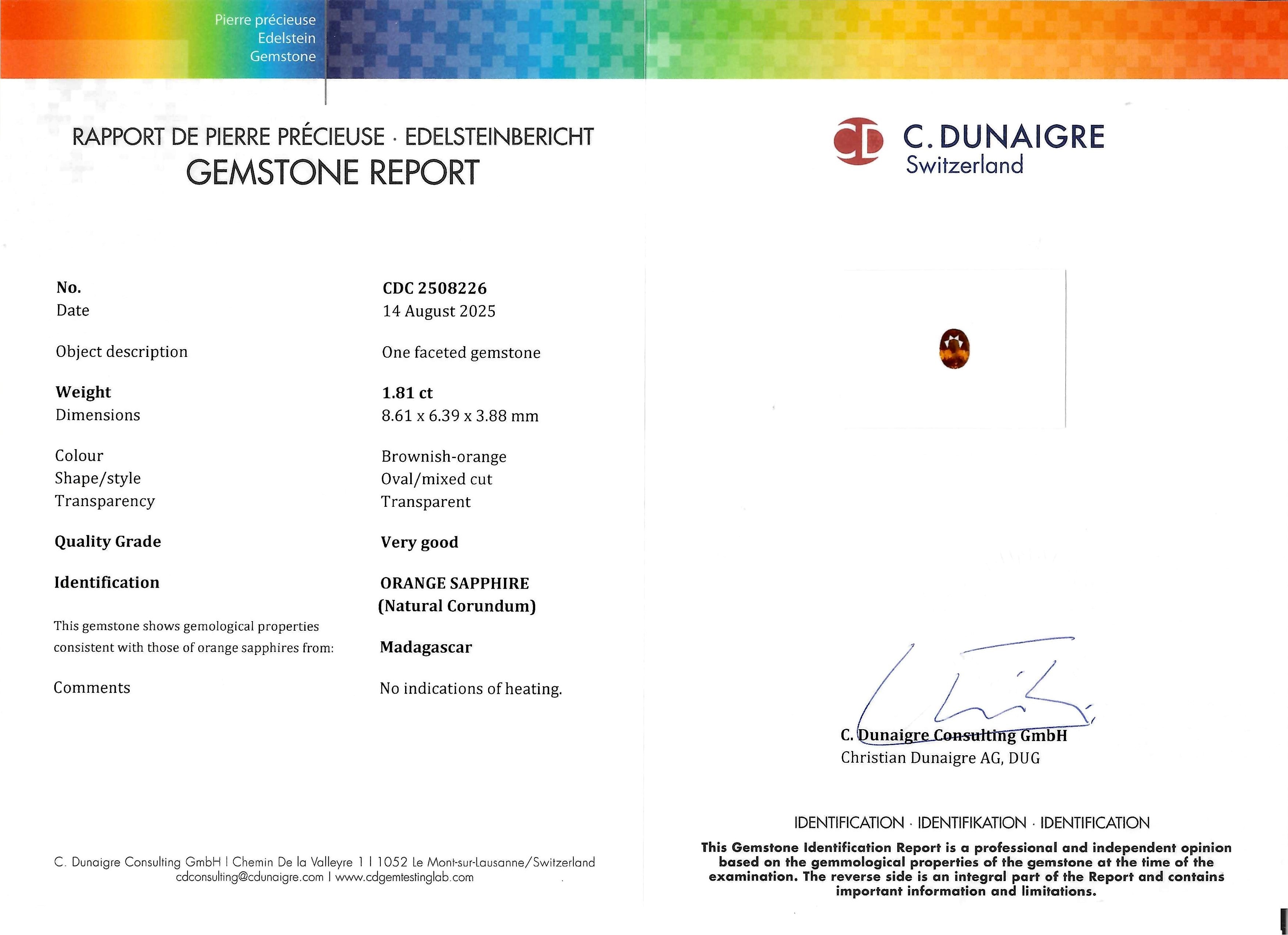 1.81 Ct. Orange Sapphire from Madagascar