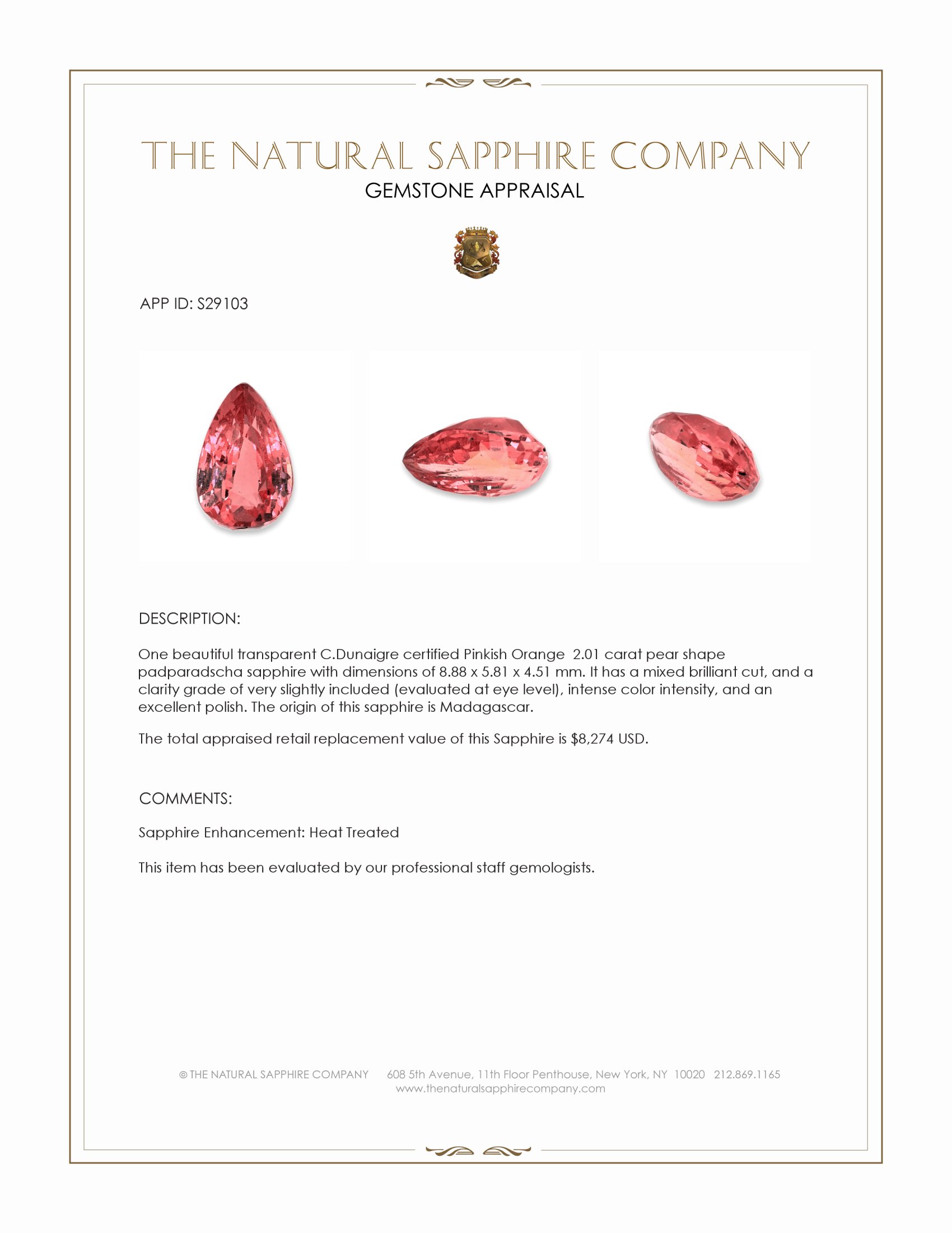 2.01 Ct. Padparadscha Sapphire from Madagascar