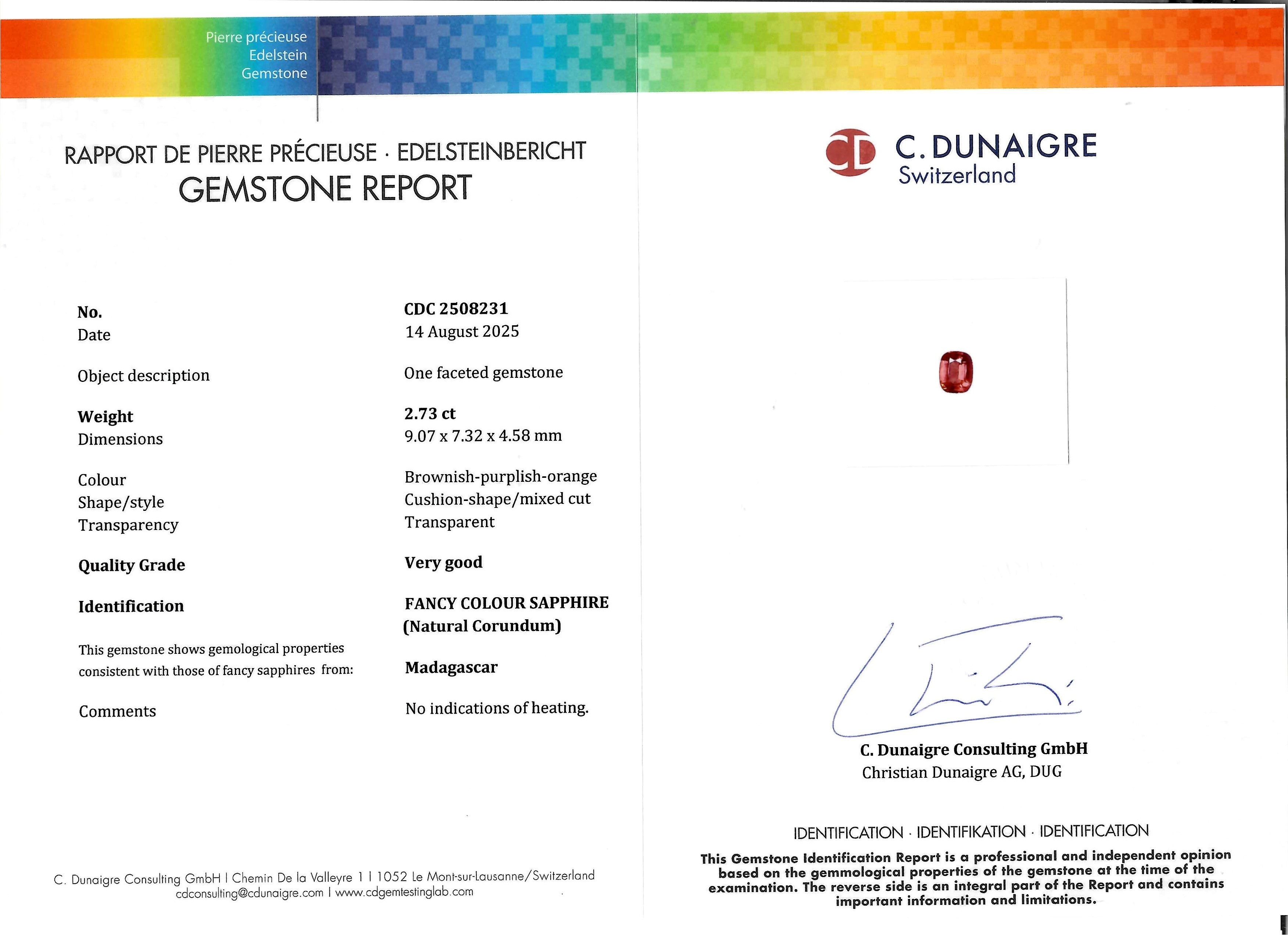 2.73 Ct. Orange Sapphire from Madagascar