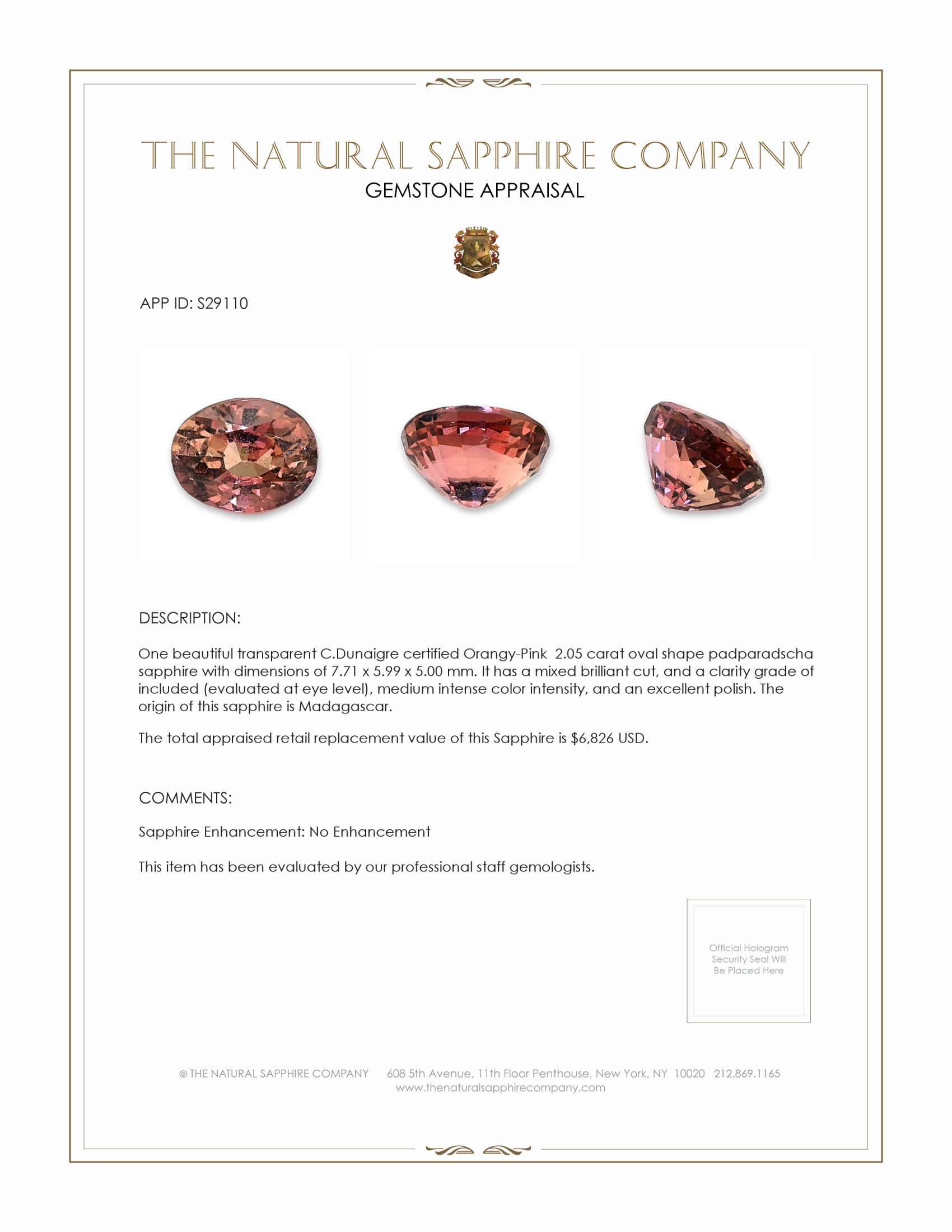 2.05 Ct. Padparadscha Sapphire from Madagascar