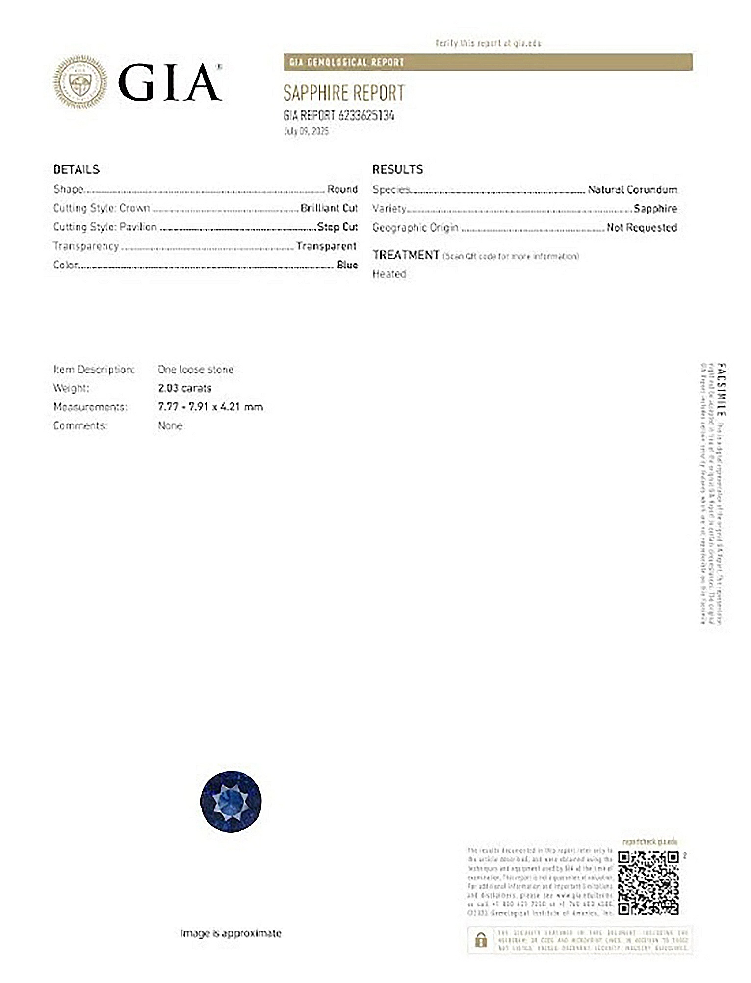 2.03 Ct. Blue Sapphire from Ceylon (Sri Lanka)