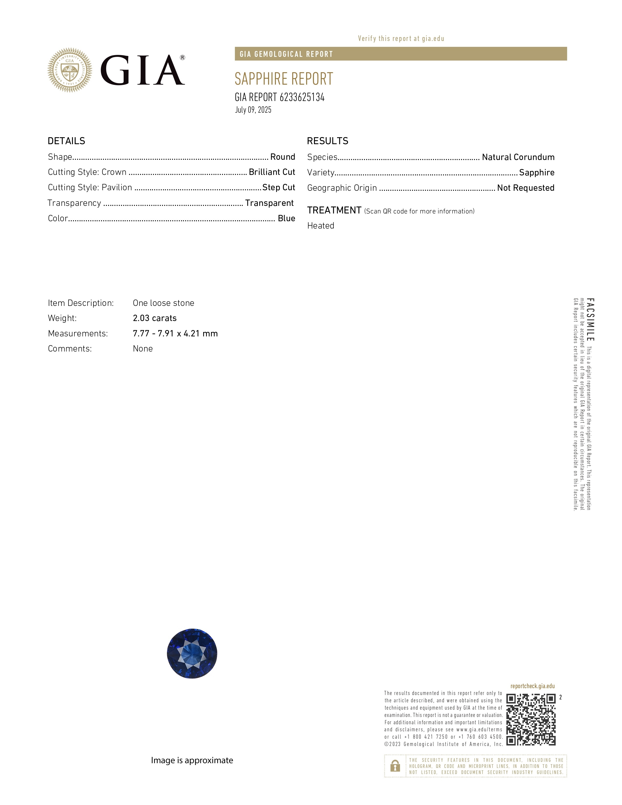 2.03 Ct. Blue Sapphire from Ceylon (Sri Lanka)