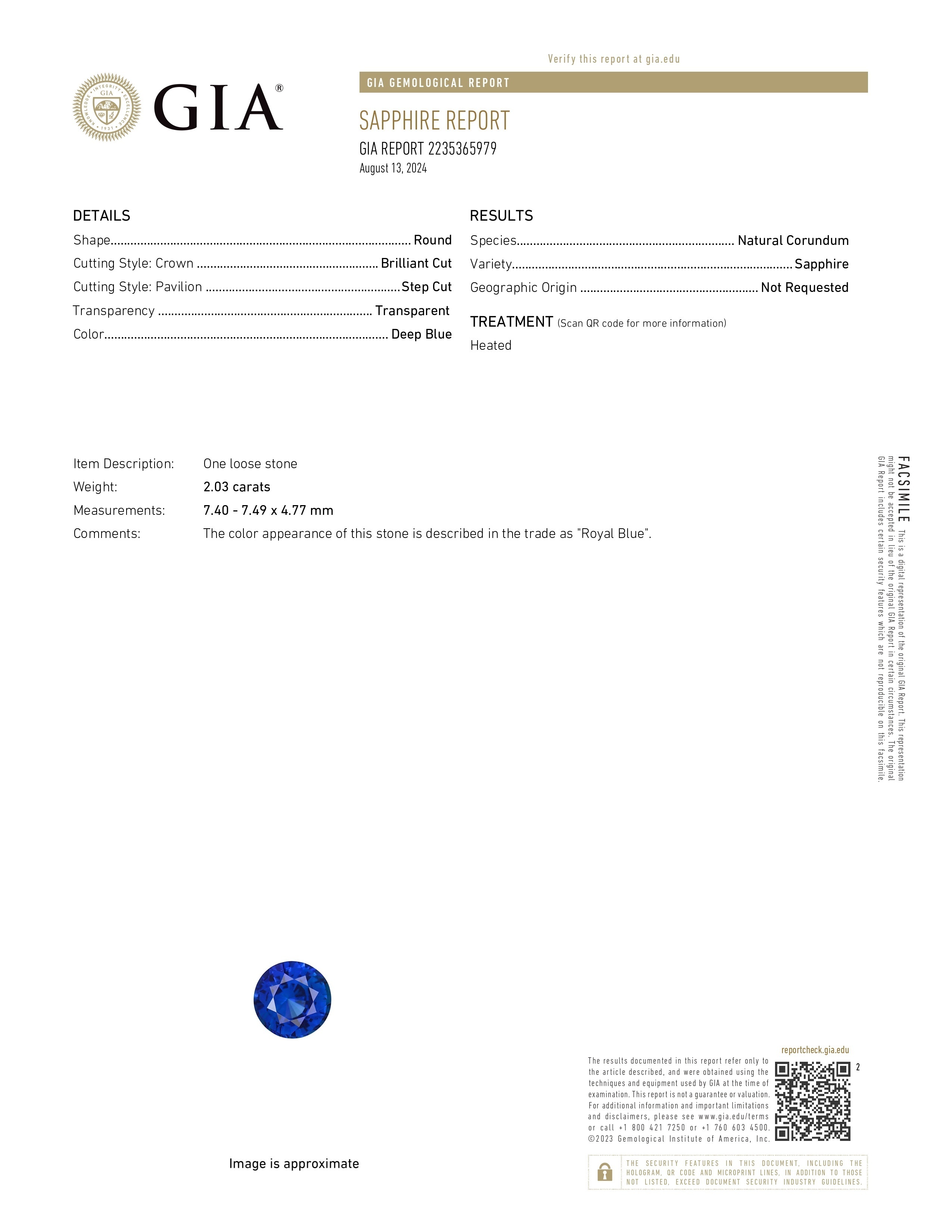 2.03 Ct. Blue Sapphire from Ceylon (Sri Lanka)