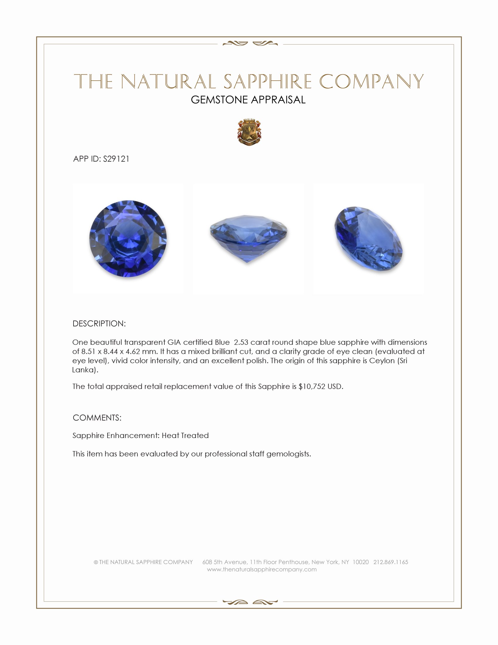2.53 Ct. Blue Sapphire from Ceylon (Sri Lanka)