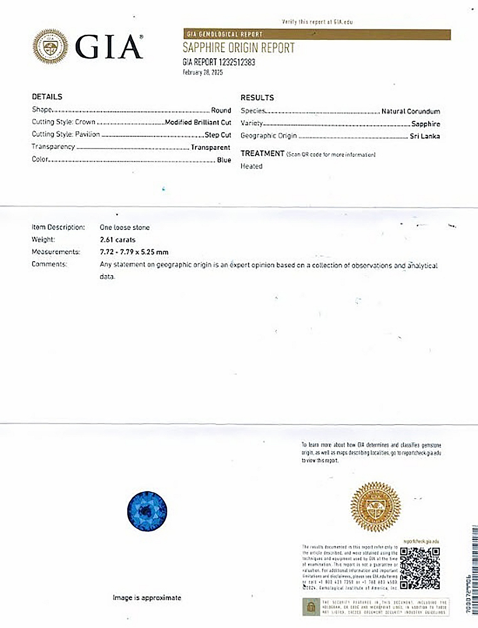 2.61 Ct. Blue Sapphire from Ceylon (Sri Lanka)