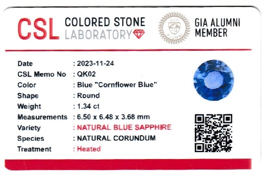 1.34 Ct. Blue Sapphire from Ceylon (Sri Lanka)