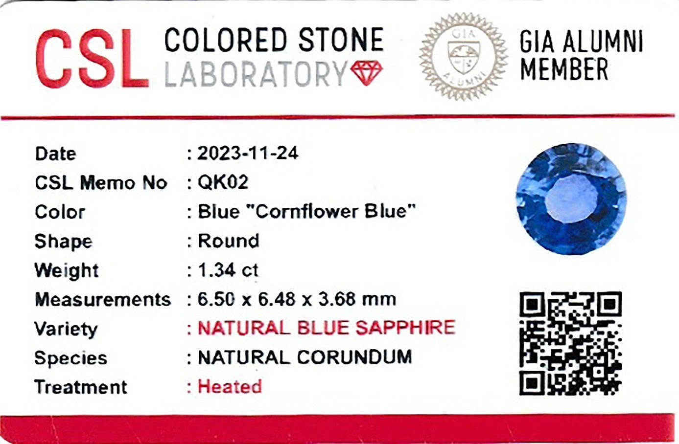 1.34 Ct. Blue Sapphire from Ceylon (Sri Lanka)