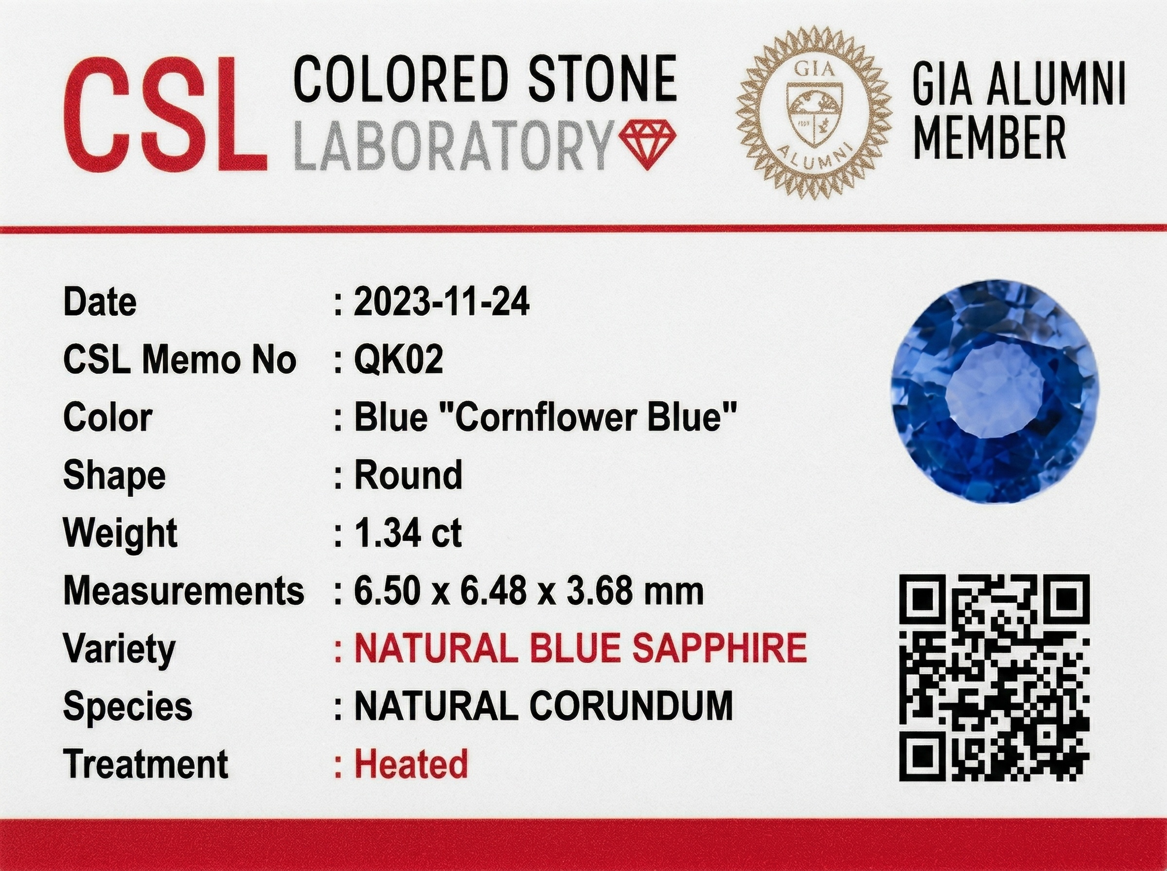 1.34 Ct. Blue Sapphire from Ceylon (Sri Lanka)