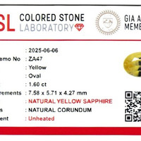 1.60 Ct. Yellow Sapphire from Ceylon (Sri Lanka) Scan Report