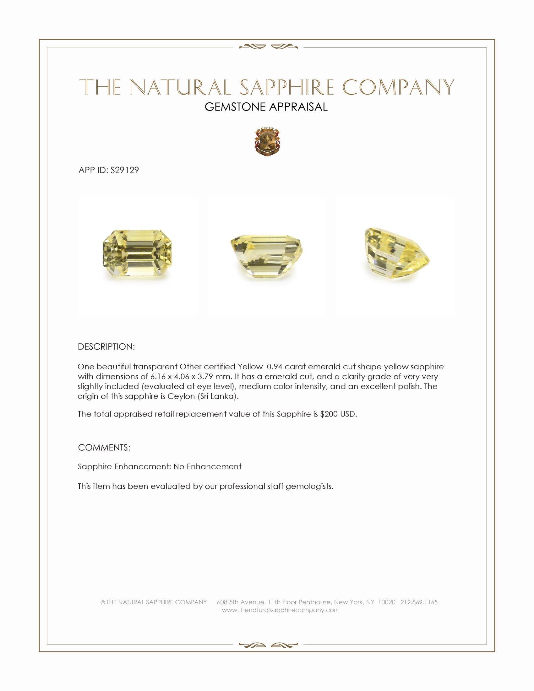 0.94 Ct. Yellow Sapphire from Ceylon (Sri Lanka)