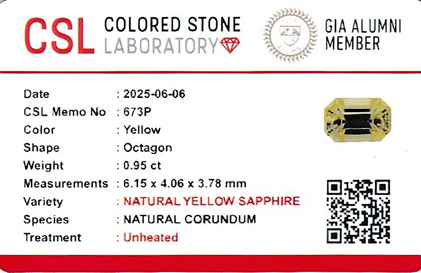 0.94 Ct. Yellow Sapphire from Ceylon (Sri Lanka)