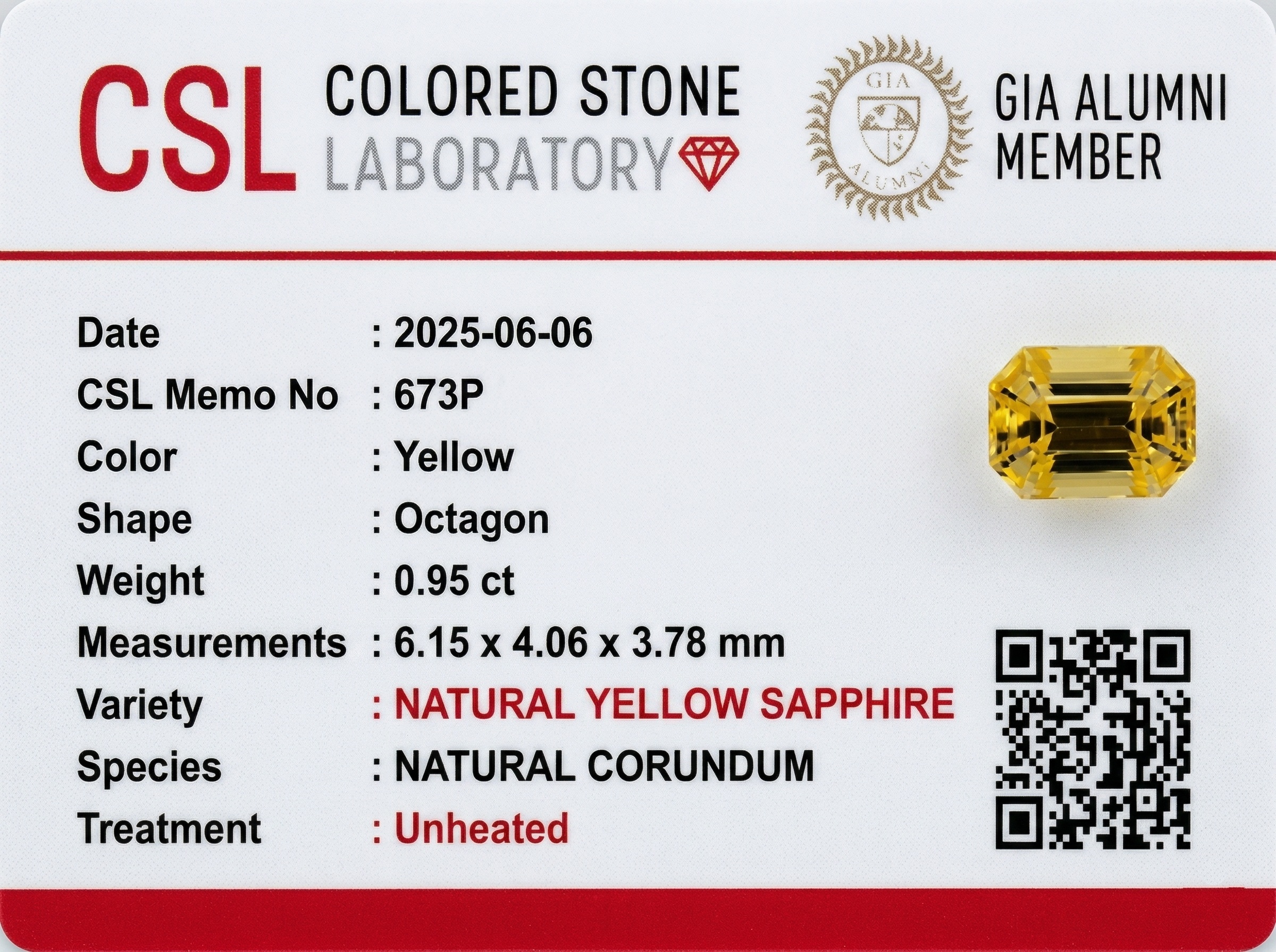 0.94 Ct. Yellow Sapphire from Ceylon (Sri Lanka)