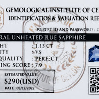1.11 Ct. Blue Sapphire from Ceylon (Sri Lanka) Scan Report