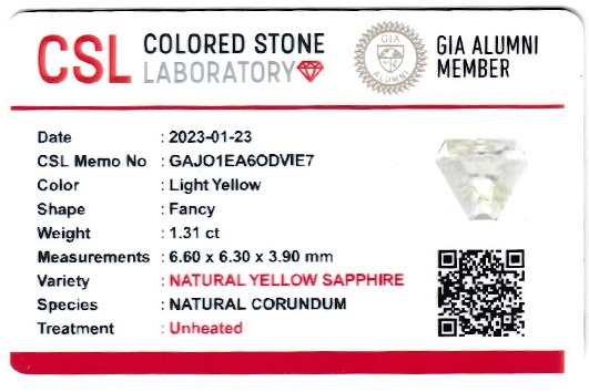 1.30 Ct. Yellow Sapphire from Ceylon (Sri Lanka)