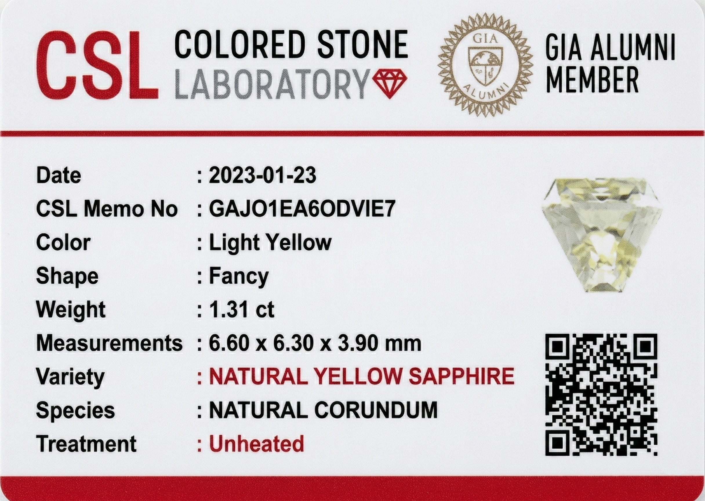 1.30 Ct. Yellow Sapphire from Ceylon (Sri Lanka)