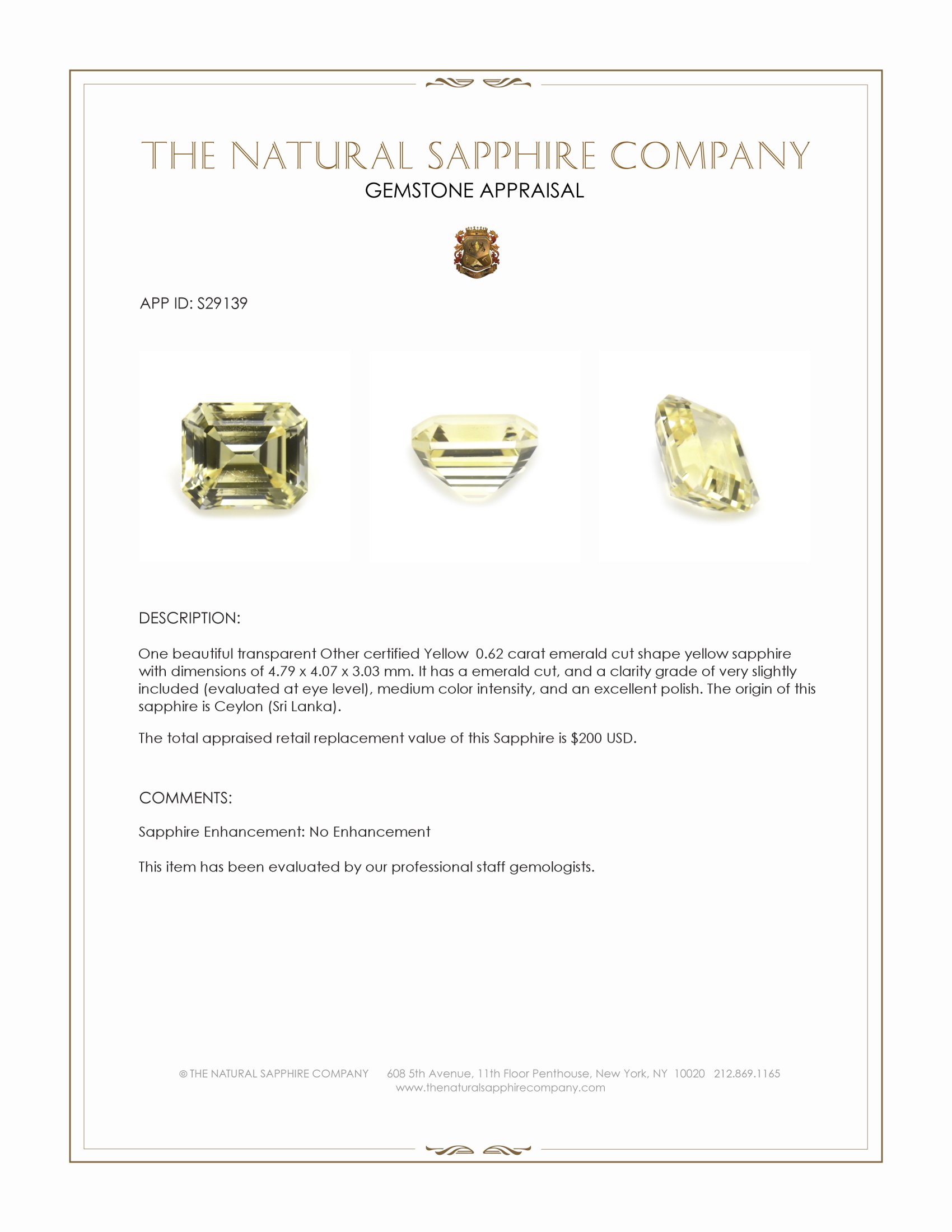 0.62 Ct. Yellow Sapphire from Ceylon (Sri Lanka)