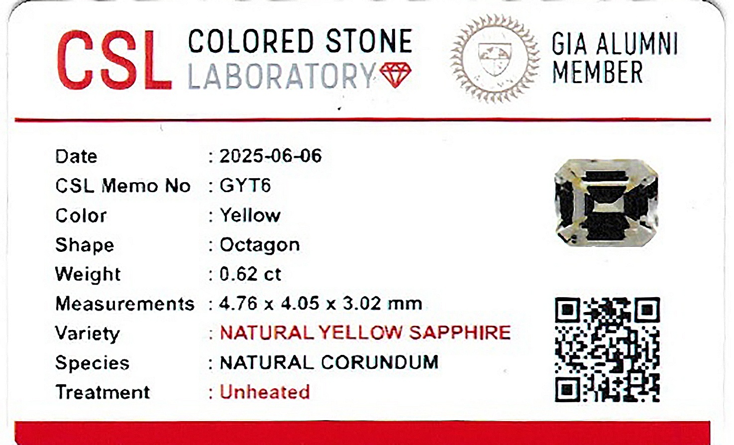 0.62 Ct. Yellow Sapphire from Ceylon (Sri Lanka)