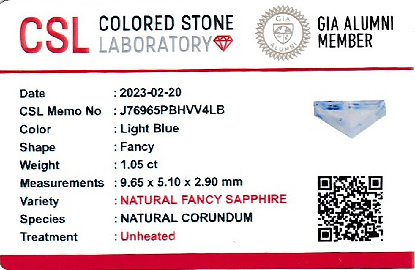 1.05 Ct. Blue Sapphire from Ceylon (Sri Lanka)