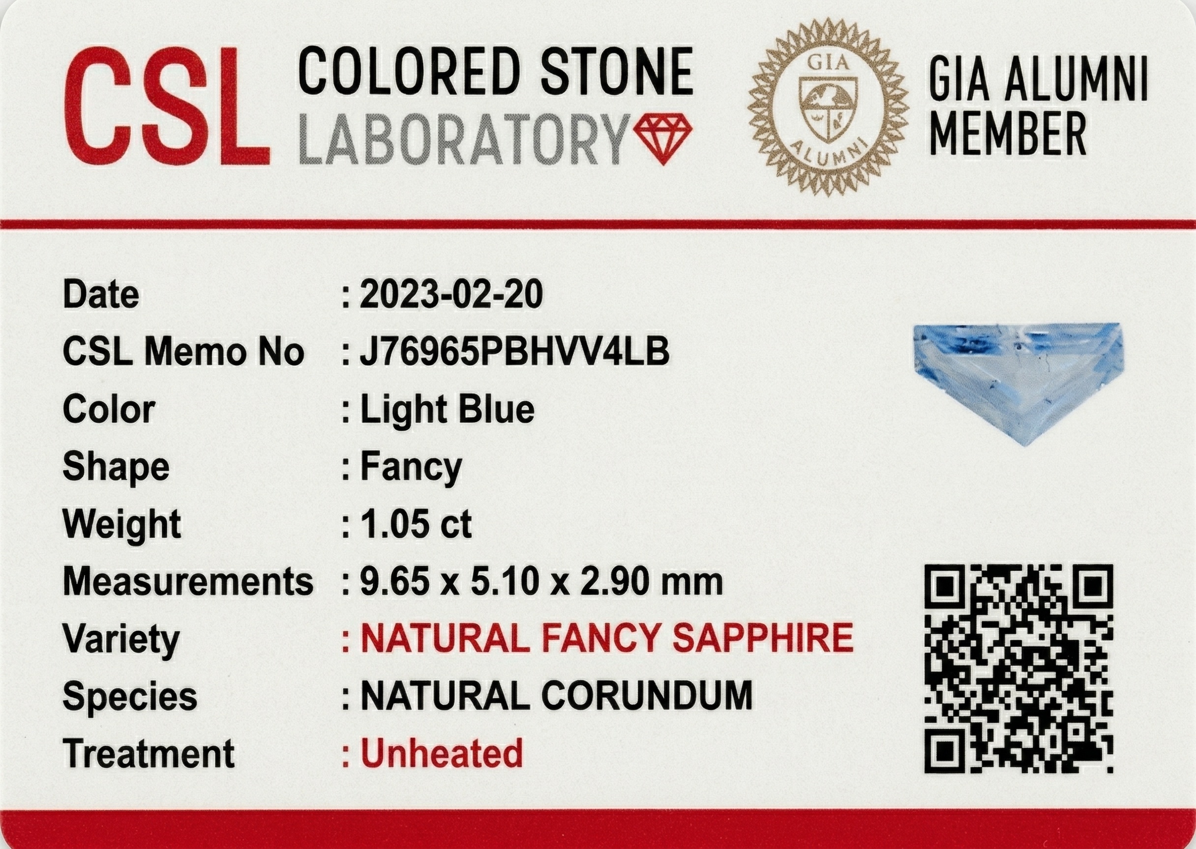 1.05 Ct. Blue Sapphire from Ceylon (Sri Lanka)