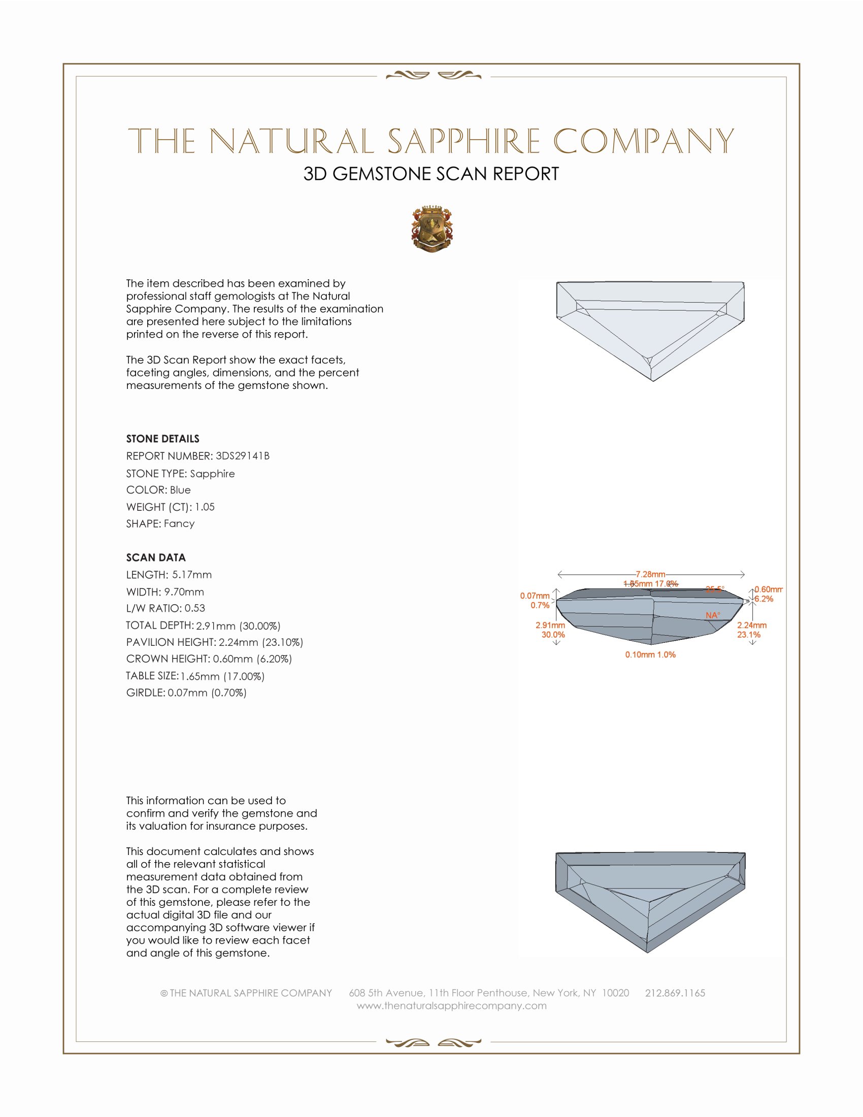 1.05 Ct. Blue Sapphire from Ceylon (Sri Lanka)