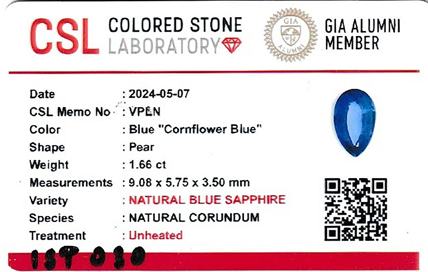 1.65 Ct. Blue Sapphire from Ceylon (Sri Lanka)