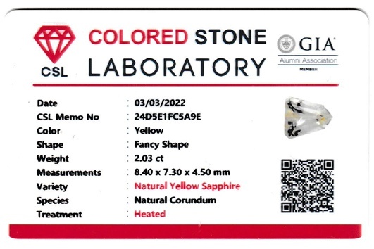 2.03 Ct. Yellow Sapphire from Ceylon (Sri Lanka)