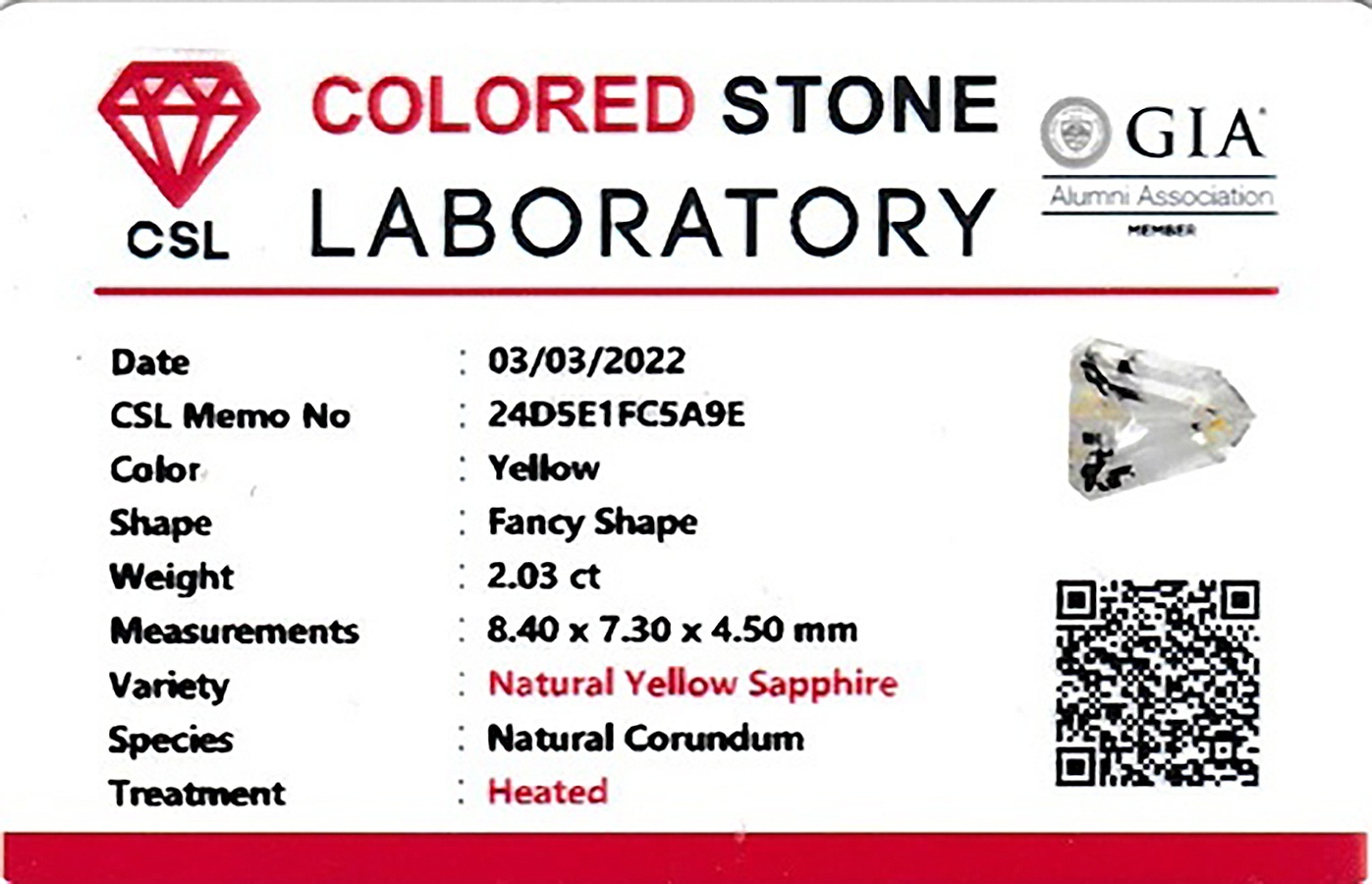 2.03 Ct. Yellow Sapphire from Ceylon (Sri Lanka)