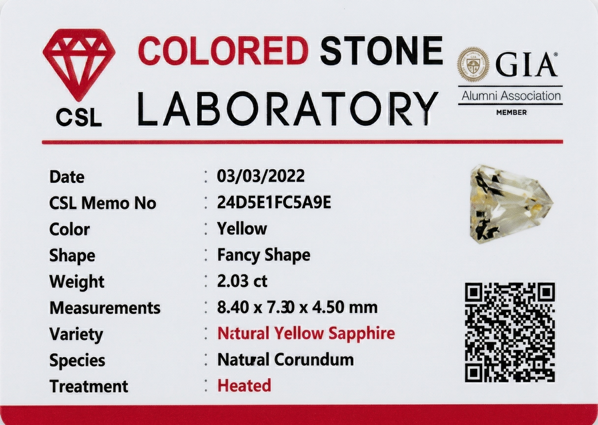 2.03 Ct. Yellow Sapphire from Ceylon (Sri Lanka)