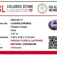 1.07 Ct. Pinkish Purple Sapphire from Ceylon (Sri Lanka) Scan Report