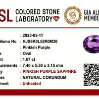 1.07 Ct. Pinkish Purple Sapphire from Ceylon (Sri Lanka) Scan Report