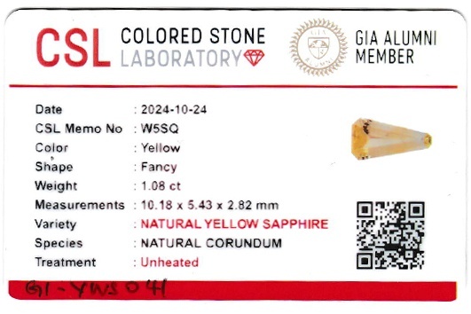 1.07 Ct. Yellow Sapphire from Ceylon (Sri Lanka)