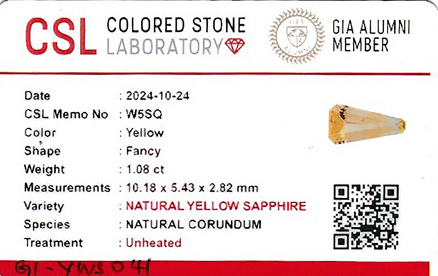 1.07 Ct. Yellow Sapphire from Ceylon (Sri Lanka)
