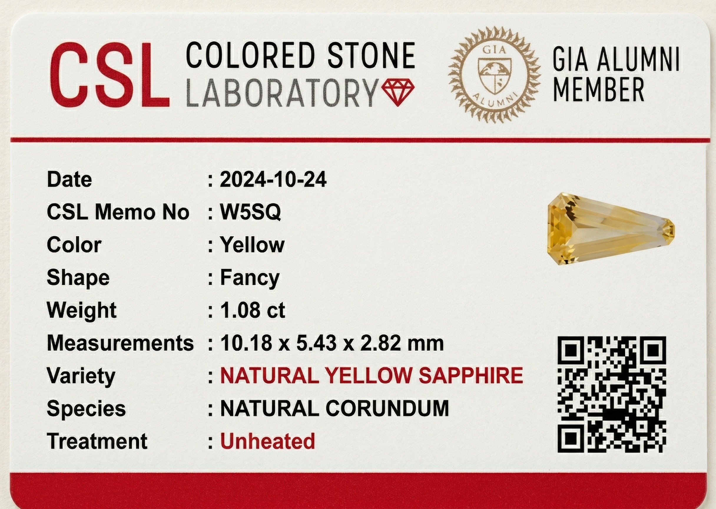 1.07 Ct. Yellow Sapphire from Ceylon (Sri Lanka)