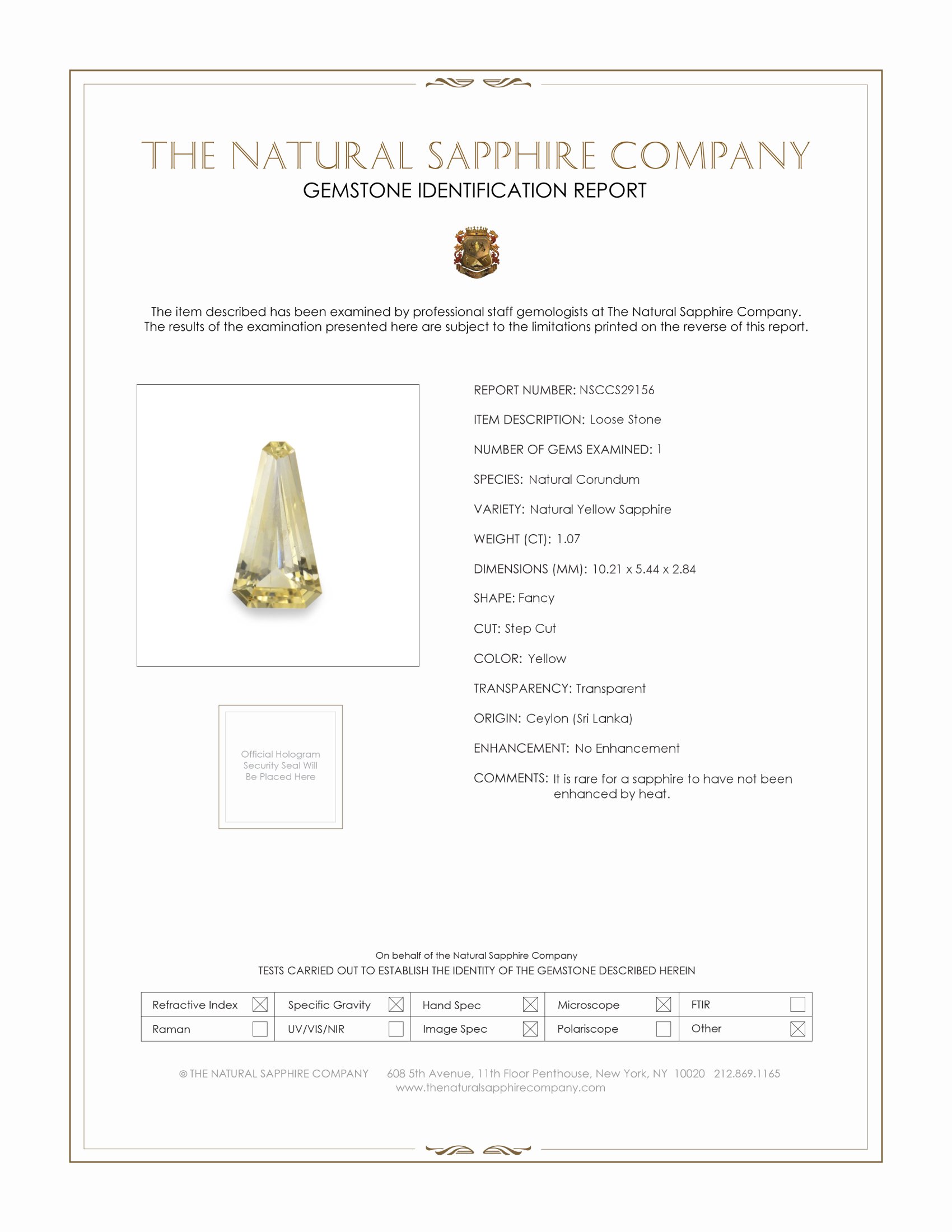1.07 Ct. Yellow Sapphire from Ceylon (Sri Lanka)