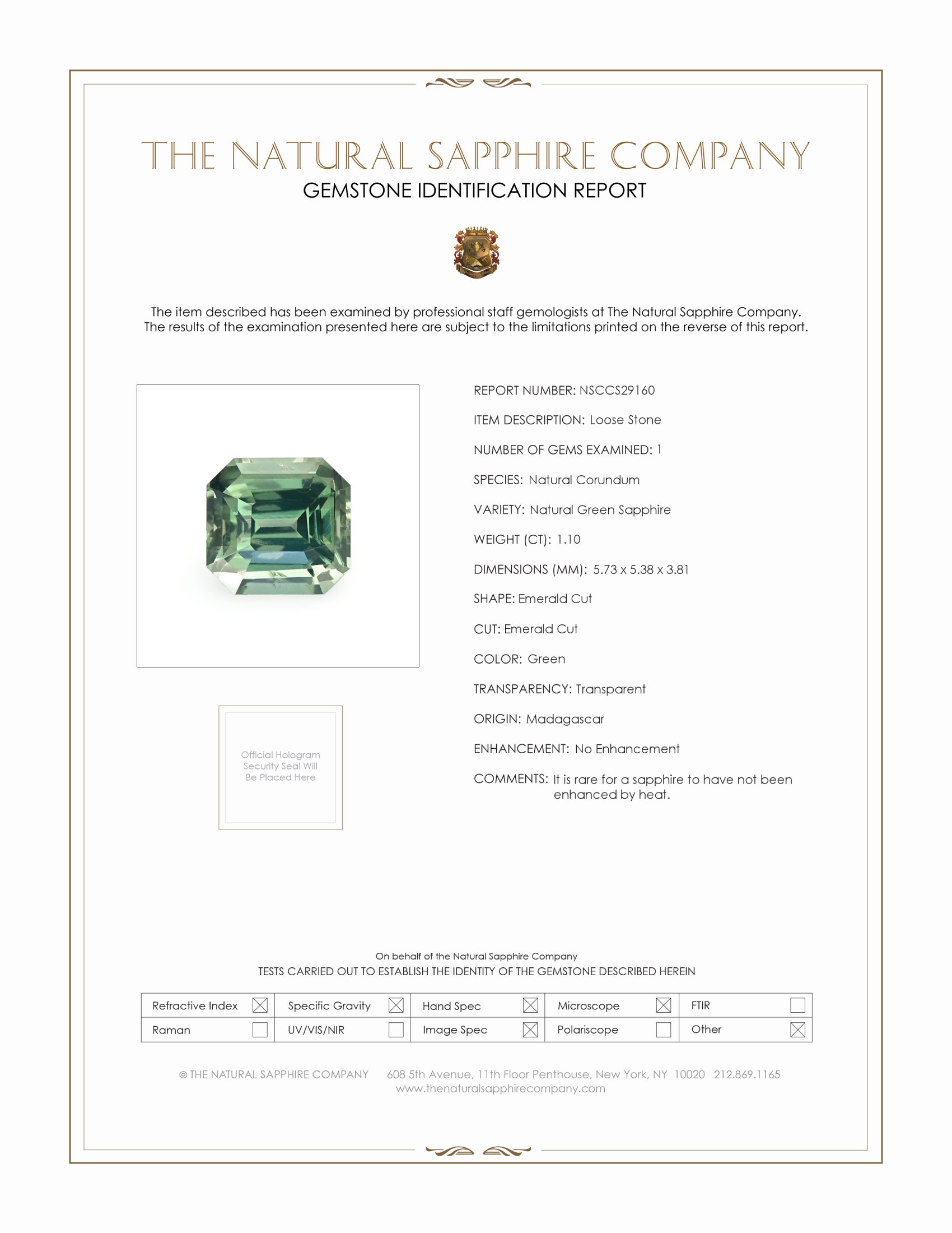 1.10 Ct. Green Sapphire from Madagascar