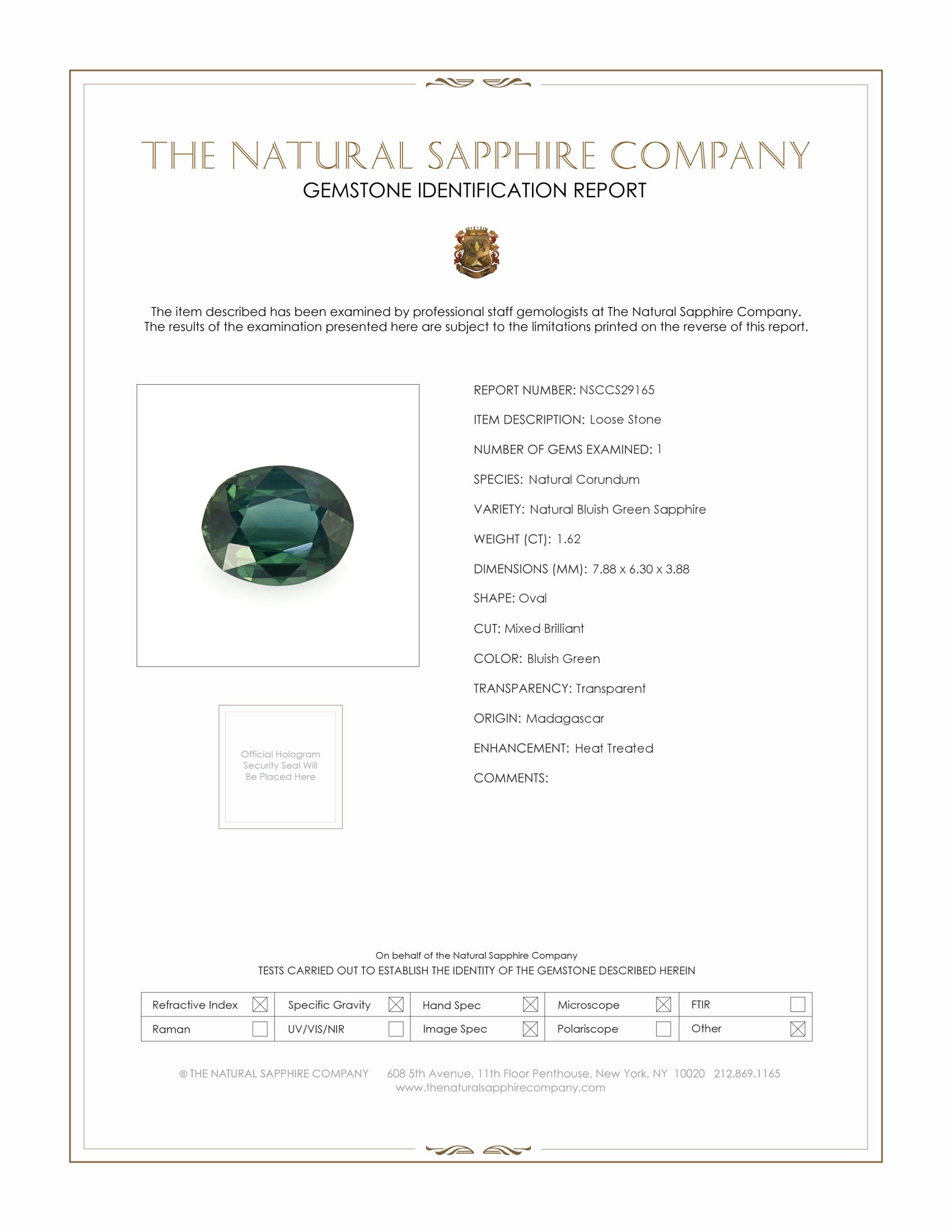 1.62 Ct. Green Sapphire from Madagascar